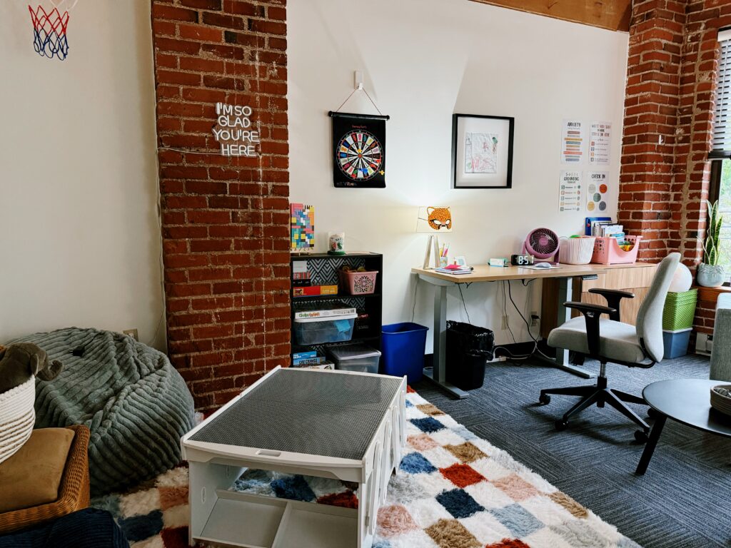 Play therapy room for kids at OneYou Psychology in Portland